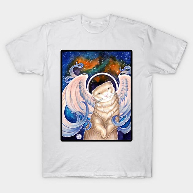 Angel Ferret And Stars - Black Outlined Version T-Shirt by Nat Ewert Art